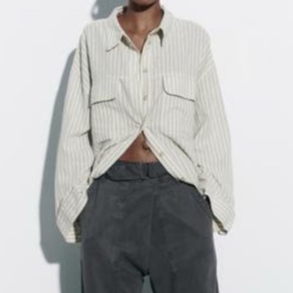 Tops - Zara light green Striped Button-Up Shirt